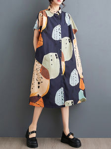 XITAO Print Casual Dress Loose Short Sleeve Women Medium Length Dress DMJ4073