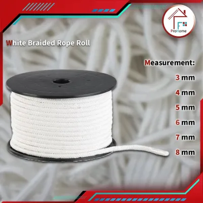 ProHome88 White Braided Rope Roll (3MM-8MM) / Nylon Polyester Rope / Climbing Rope / Outdoor Tent Rope / Tali Putih