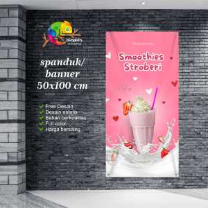 Cetak Spanduk Banner Merah Muda Estetik Ceria Minuman Stroberi