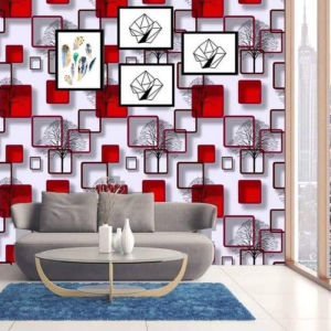 Wallpaper Sticker Dinding Kotak 3D Merah Panjang 8 s/d 9 Meter x Lebar 45cm