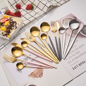 4Pcs Gold Cutlery Set Stainless Steel Dinnerware Silverware Flatware Set Dinner Knife Fork