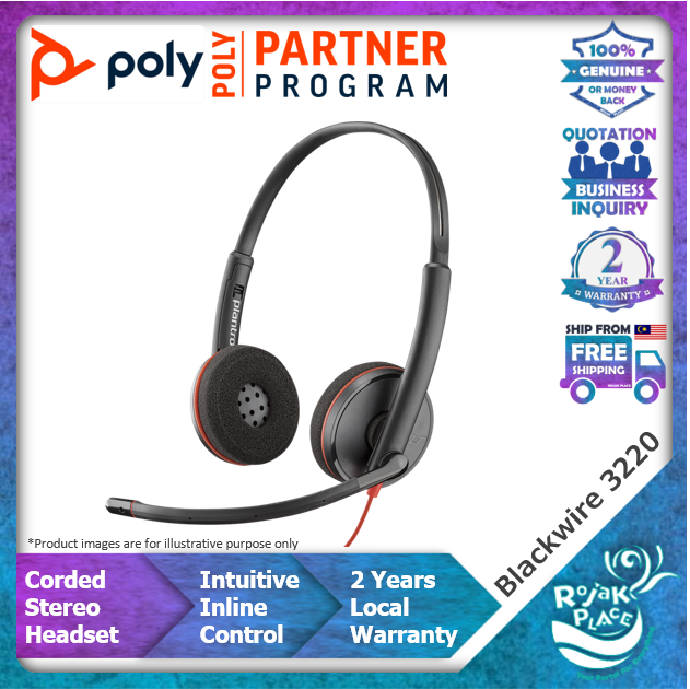 Poly 3225 Poly Blackwire 3220 / 3225 Stereo Office Corded Headset with Noise ...
