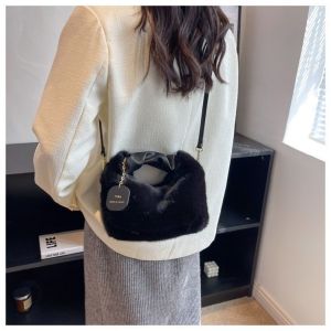 กระเป๋าสะพายข้างผ้าพลัฌสําหรับผู้หญิง กระเป๋าถือ กระเป๋าขนสัตว์