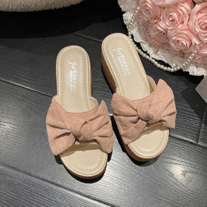 [Free Shipping] Bright And Stylish Platform Wedge Sandals For Women A New Summer Fashion Trend Korean Style Suitable For Outdoor Wear With A Bow And A Thick Sole