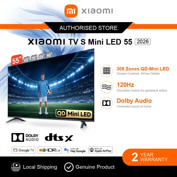 Xiaomi TV S mini LED 55 2026 | QD Mini LED, 308 zones, 120Hz game boost, Google TV, Dolby Audio™️, HDR 10+