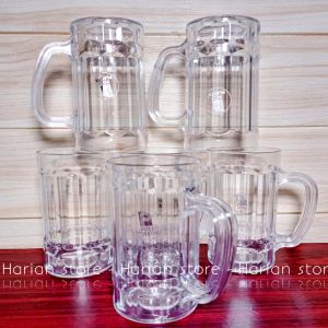 6 PCS GELAS PLASTIK MIKA KRISTAL GAGANG BESAR ISI 450 MILI