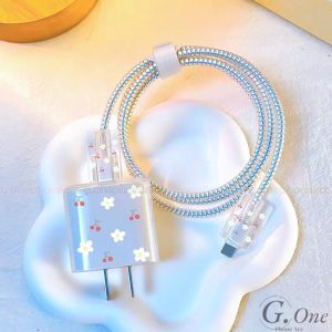 5Pcs/Set Cable Charger Protector For iPhone 20W/18W Various Silver Charger Protective Cover Soft TPU Silicone Cable Protector Cable Winder Cord Wrap Cover