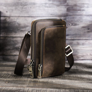 CONTACTS Genuine Leather Men Casual Small Waist Pack Bag Shoulder Messenger Bag Design Travel Belt Fanny Bag For 6.7 inch Phone Pouch