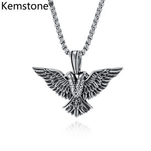 Kemstone Retro Mens Double Eagle Stainless Steel Pendant Necklace Jewelry