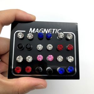 MENGLIANG 12 Pairs/Set Men/Women Fashion 3/4/5/6/7MM White/Multi color Round Shape No Piercing Gift For Friend Magnetic Fake Earring Studs Stimulating Acupoints