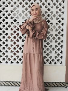 Gamis Rayon Twill Polos Premium Kancing Susun Busui