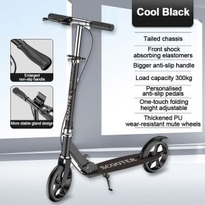 Outdoor Kick Scooter - 2-Wheel Design 300KG Weight Limit & Foldable Handlebar for Big Kids Ages 3-12