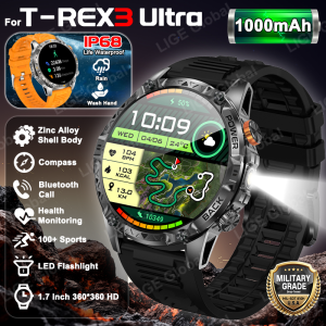 LIGE New Military For T-Rex 3 Ultra Smart Watch 1000mAh Battery IP68 Waterproof Compass Flashlight Sports Tracker Smartwatch Men