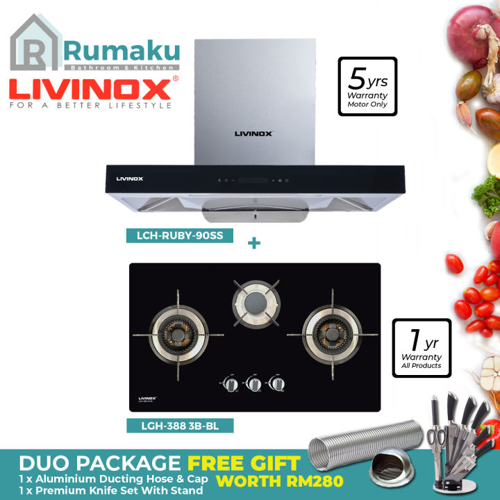 LIVINOX Special Duo Package LCHRUBY90SS Cooker Hood + LGH388 3BBL