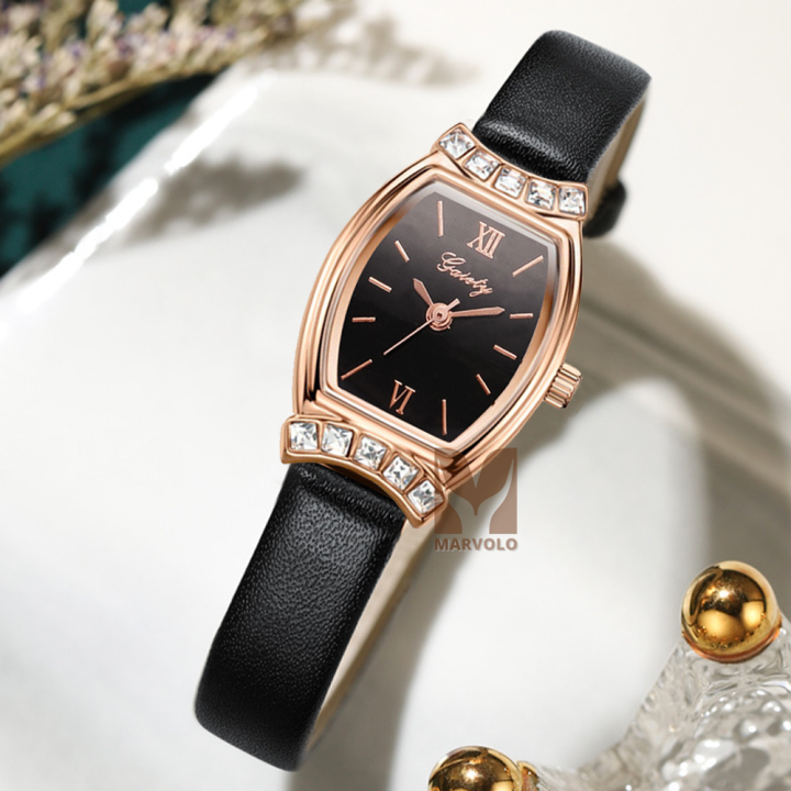 Jam Tangan Wanita Diamond Permata Tali Kulit Pu Premium Original Asli