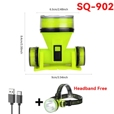 Diving Flashlight Rechargeable diving headlight underwater Strong Light LED Flashlight IPX8 Waterproof Submersible Lighting At Night Submersible diving headlamp waterproof Headlight Super Bright 100m head flashlight