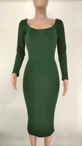 X9339 Exclusive for Cross-Border European and American Fashion Big Pit Knitted Low Collar off-the-Shoulder Slim Fit Dress Hot ㏇L0514