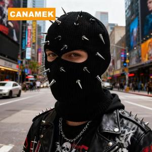 【CANAMEK】 Mask Beanies Hat Men Winter Balaclava Hats Knitted Hats Fashion Full Face Ski Bonnet Cycling Earmuffs Cap