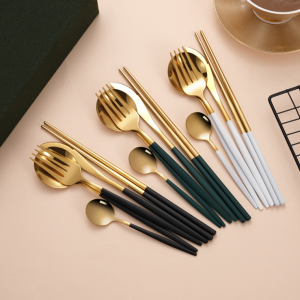 Ins Nordic Cutlery Spoon & Fork Gold Stainless Steel Fork Chopstick Spoon Knife/Garpu Sudu dan Pisau