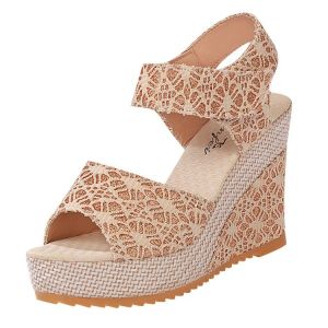Free Shipping Velcro Thick-Soled Platform Sandals Breathable Lace Hollow-Out Heel Sandals WomenS Summer Wedge Sandals
