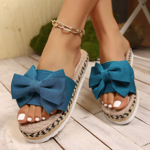 Free Shipping New Summer Collection: WomenS Wedge-Heeled Sandals With Bow Details Thick-Soled Beach Slippers And Large Sizes Available