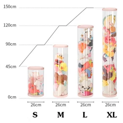 Transparent Doll Storage Bucket Cylindrical Toy Box Plush Doll Organizer PVC Storage Tube with Wheel