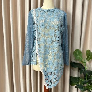 Delova Wardrobe - NADIRA BLOUSE Prada Cantily Brukat Vintage Bordir Stylish | Outfit Atasan Wanita Outer Rompi Vest Tali Renda Luaran Baju Pakaian Tulle Lace Premium Tile Chantily Brokat untuk Lebaran Raya Kebaya Kondangan Kekinian Simple Look Fashion