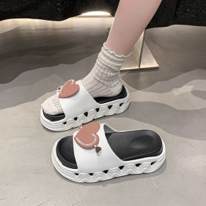 [Free Shipping] WomenS Thick-Soled Slippers Heart-Shaped High Heels Simple Style Solid Color Suitable For Outdoor Wear Non-Slip Beach-Friendly Versatile For Summer Fashionable And Comfortable For Home Use