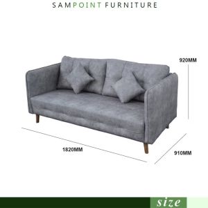 PROMOSI Sofa🛏️Ruang Tamu - Moden Sofa murah terkini baru -Sampoint 3 Seater Velvet Sofa Set Color Grey and Brown / Size: L1820mm x W900mm x H920mm / Silk Velvet Fabric_Sofa Bed Ready Stock