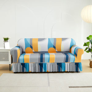Printed Sofa Cover with Skirt Universal Elastic Sofa Cover Skirt Sofa Cover 1 2 3 4 Seat Slipcover Universal Furniture Protector