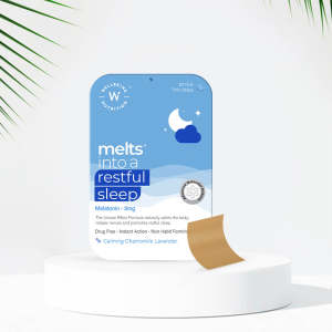 Wellbeing Nutrition Restful Sleep Melts – Plant-Based Melatonin 10mg with Valerian Root L-Theanine & Chamomile | Natural Sleep Aid for Better quality sleep & Jet Lag | 30 Oral Strips