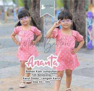 Dress Batik Anak Perempuan Motif Jumputan Pink Lucu XS S M L XL Bahan Adem dan Nyaman ANANTA