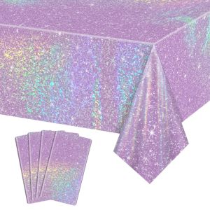 OUREAL Aluminum Film Disposale Tablecloth Rectangle Purple Table Cover High Quality Shiny Party Decoration Birthday Wedding Party Supplies