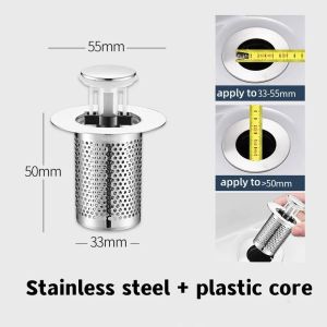 Stainless Steel Sink Floor Drain Filter 8mm Depth Washbasin Plug Anti Odor Pop-Up Bounce Core Basin Stopper Hair Catcher