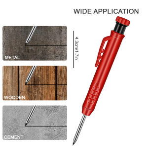 Black Solid Carpenter Pencil With Refills Mechanical Woodworking Pencil For Deep Hole Marking Built-In Sharpener Heavy Duty Marker Pencil For Wood Tools