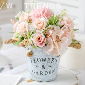 SG Specool® Artificial Potted Flowers Fake Flower Iron Vase Pot Bonsai for Home Decor Wedding Windowsill
