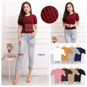 Floline Ols - Crop Top / Atasan Rajut Polos Wanita Premium High Quality