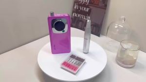 LAMJAD Professional Electric Nail Drill ，45000RPM Cordless Nail File Drill with 6 Drills LCD Display，Nail File Machine for Removing Acrylic Gel Nails，Nail Salon Equipment，Rechargeable (Pink)