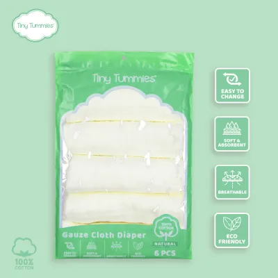 Tiny Tummies 6pcs Premium Gauze Cloth Diapers for Newborn Infant Unisex -(D- 7012 A)