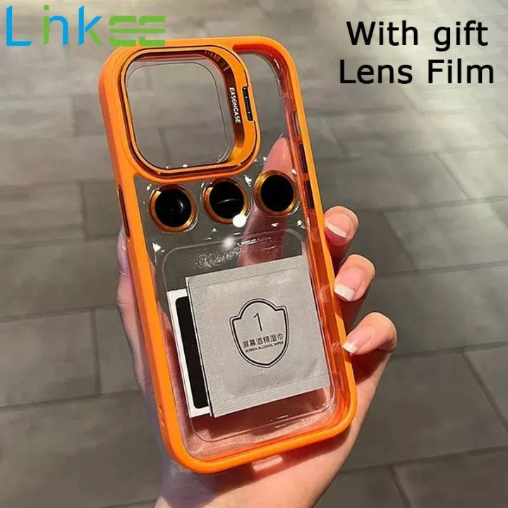 For iPhone 16 15 14 Plus 13 12 11 Pro Max Phone Case, Camera Lens  Protection Ring Stand Transparent Cover