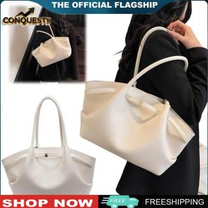 [Conquestii] Women PU Leather Large Capacity Tote Bag Vintage Underarm Tote Bag Simple Shoulder Handbag for Daily Commuting Travel