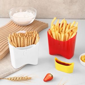 MINIAT with Dip Compartment French Fry Cup Plastic 2 in 1 Dessert Plate Portable Food-Grade Material Salad Cup Kitchen Accessories