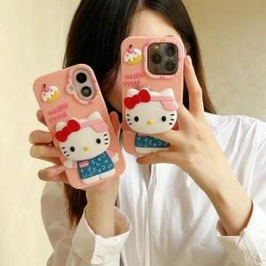 💯【Phone Case】+FREE Shipping 💯3D Cute Cartoon Sanrio Hello Kitty Hidden Stand Holder Phone Case For iPhone 16 15 14 13 12 Pro Max 14 15 Plus 11 Soft Silicone Cover
