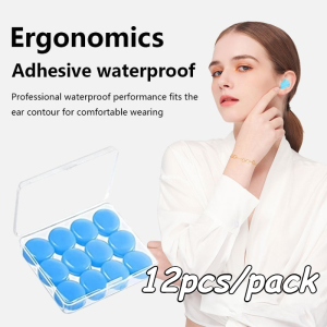 12Pcs Waterproof Silicone Ear Plugs Ergonomic Reusable Noise Reduction For Swimming & Sleeping
