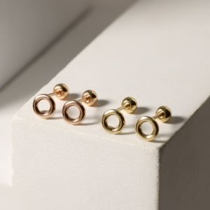 Grace Fine Jewelry ต่างหูปักก้านทองแท้ 9K Doughnut Stud (แป้นหมุน)