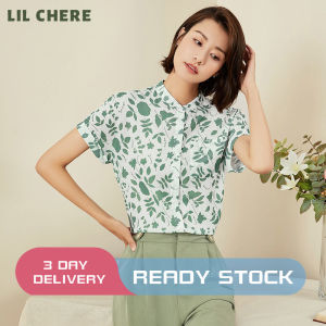 LIL CHERE Plus Size Blouse for Women Stand-collar Chiffon Shirt Retro Printed Blouse