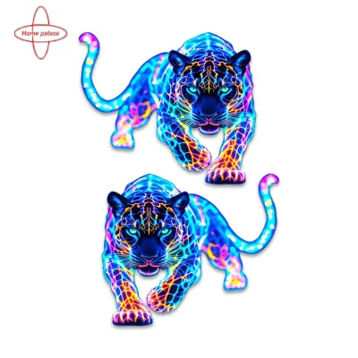 【Home Palace】 Waterproof Vehicle Graphic Cheetah Car Decal Waterproof Gradient Purple Blue Car Decal Sticker for Suv Truck Rearview Mirror Bumper Durable Auto Exterior Decoration for Cars in Asia