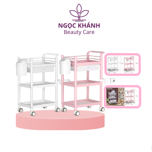 Xe Đẩy Nhựa 3 Tầng Có Thùng Rác Bát Nhựa | Xe Đẩy Sọt Rác | Kệ Nhựa 3 tầng Cao Cấp Cho Spa