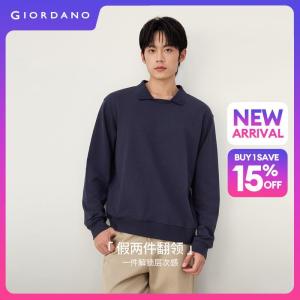 Giordano Beau Monde Men Fake two-piece collar cotton sweatshirt Free Shipping 13026657