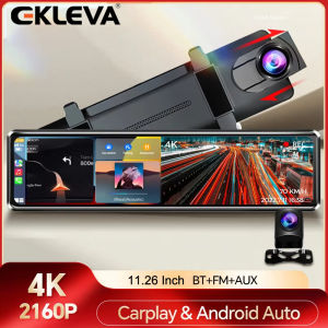 EKLEVA 4K Wireless CarPlay Android Auto Dual Screen Car DVR Dash Cam 11.26” FHD 1440P Rear View Mirror Stream Media Video Recorder